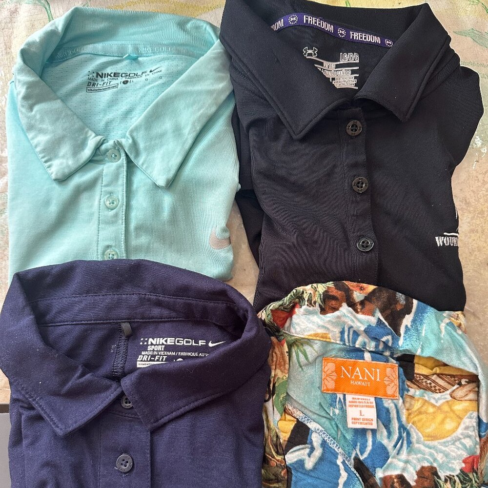 Lot of 4 Women's Golf Shirt's & Hawaiian Shirt Size Large Wounded Warrior Projec